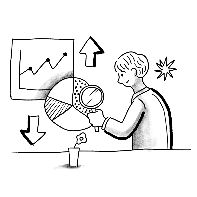 looking at data with a magnifying glass(Illustration)